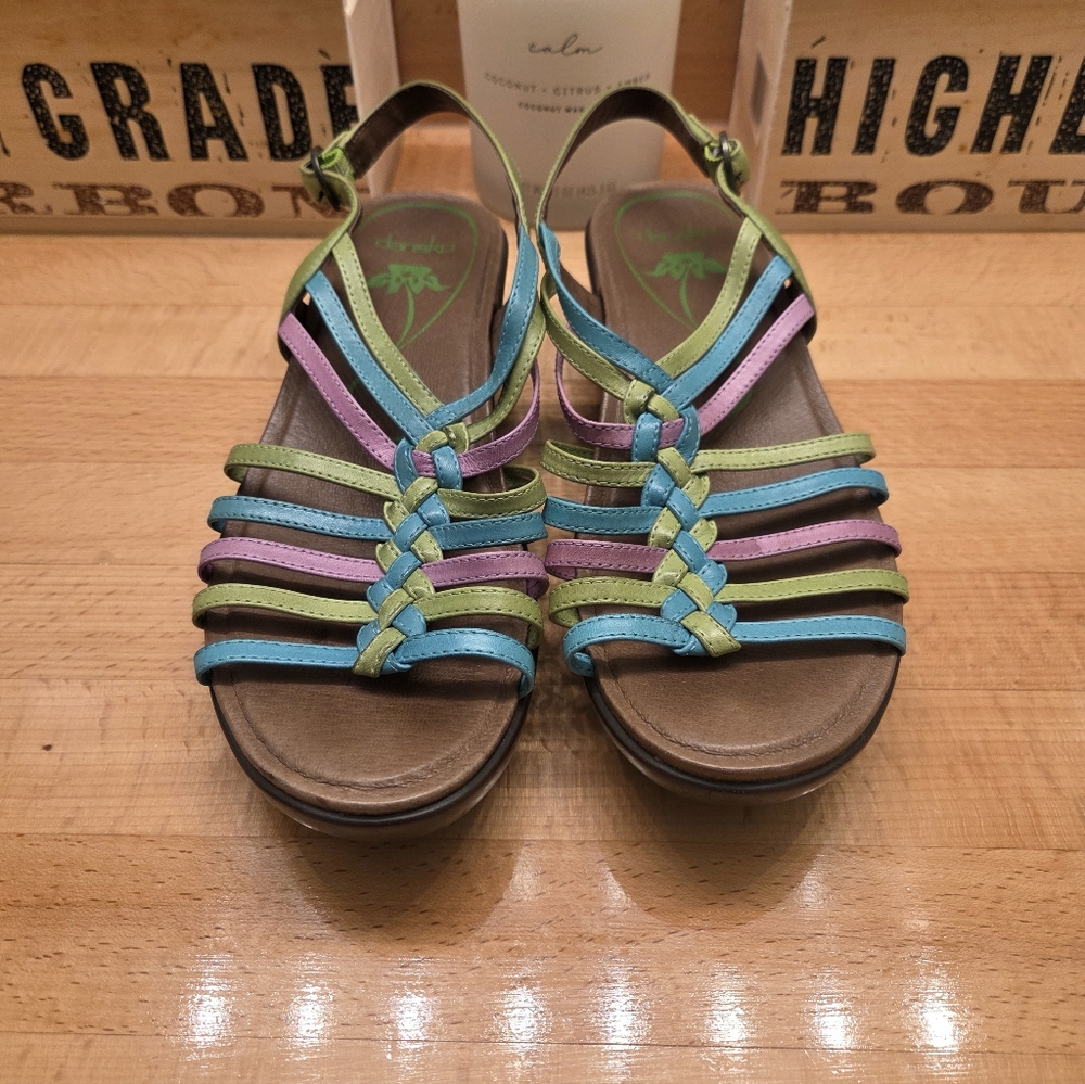Dansko Dana Multicolored Leather Wedge Sandals Womens Size 40 - Picture 2 of 11